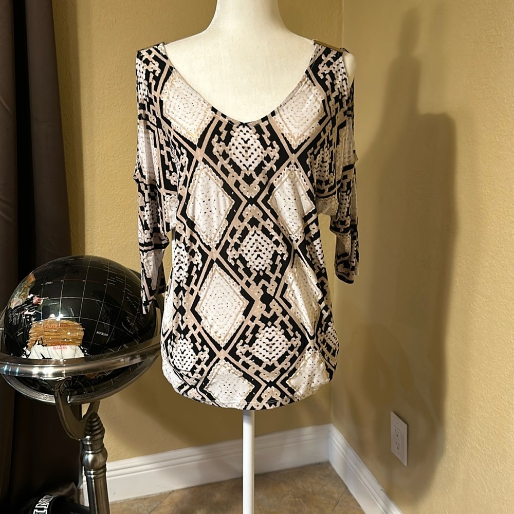 Black, white and gold, cold shoulder blouse